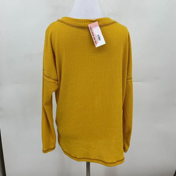 Reb. in J. 220 Kendra Sweater Womens S Mustard Waffle Knit Drop Shoulder V Neck - Picture 5 of 9